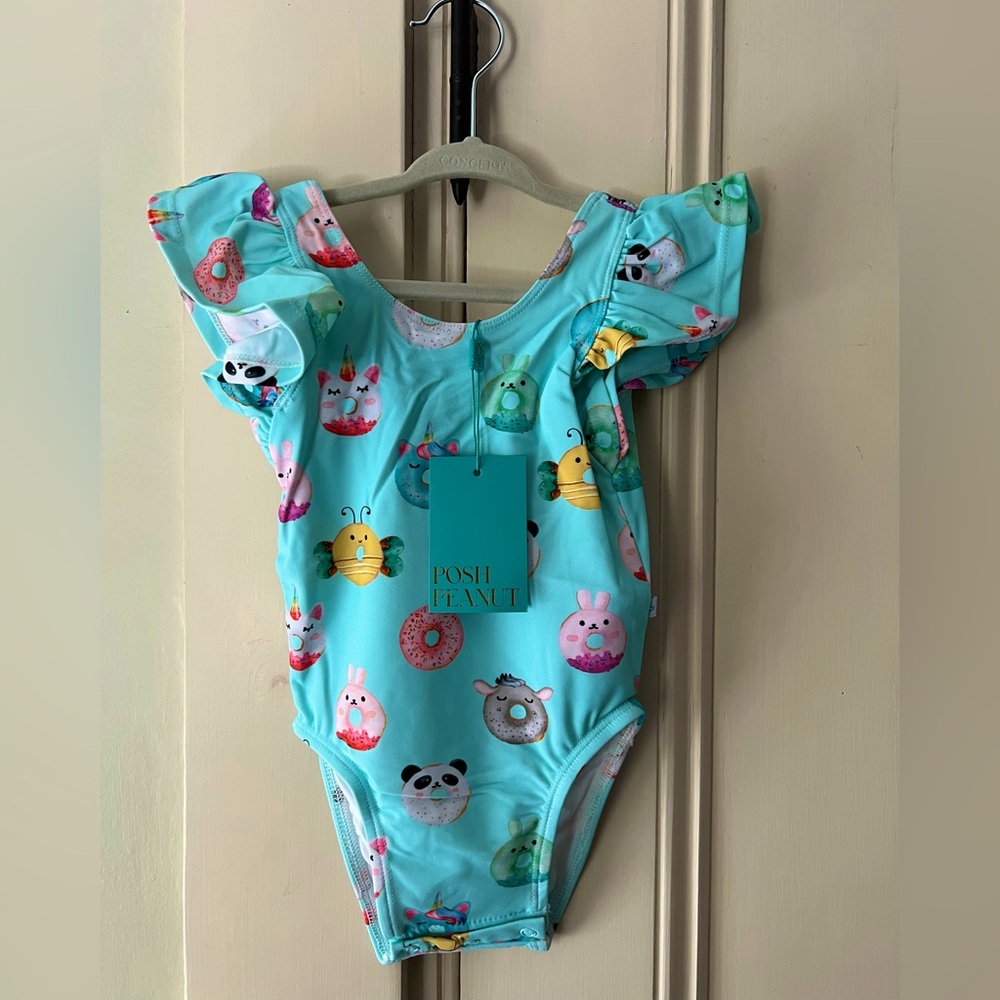 NWT Posh Peanut Donuts Ruffled Cap Sleeve Swimsuit
